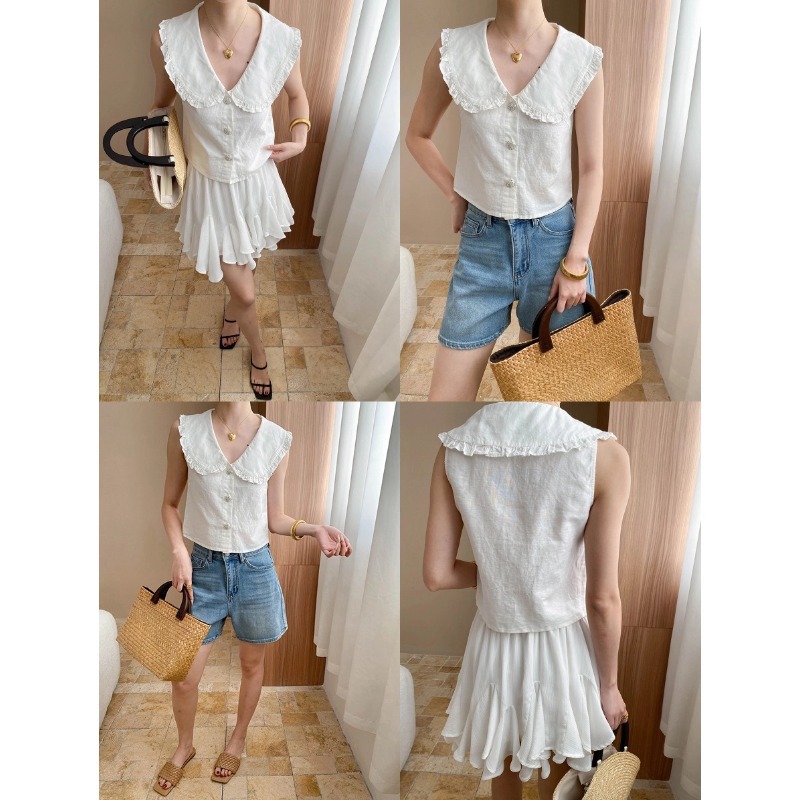 2025 Linen Cotton Sweet and Ge - Shirt Camp Collar ulasan dan harga